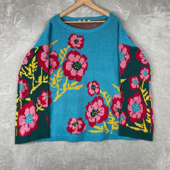 The Pioneer Woman Sweaters - The Pioneer Woman Sweater Womens 2XL Blue Floral Knit Boho Cottage Pullover